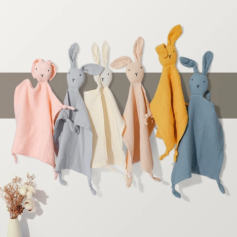 Baby Security Blanket Soft Cotton Muslin Gauze Soothing Comforter Towel Animal Rabbit Lion Head For Newborns Infants