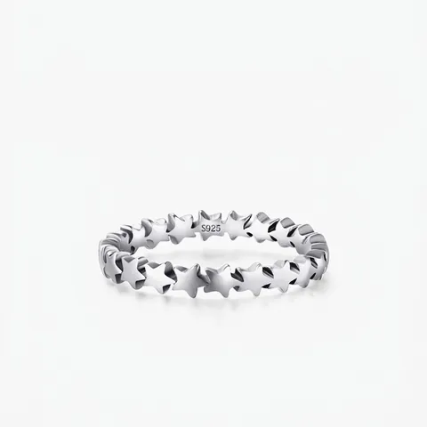 925 Sterling Silver Star Ring For Women Minimalist Continuous Starry Sky Stacking Band Vintage Mori Style Cute Jewelry