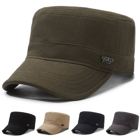 Cadet Hat Cotton Flat Top Military Cap Adjustable Breathable Sun Protection Outdoor Casual Style For Men Women