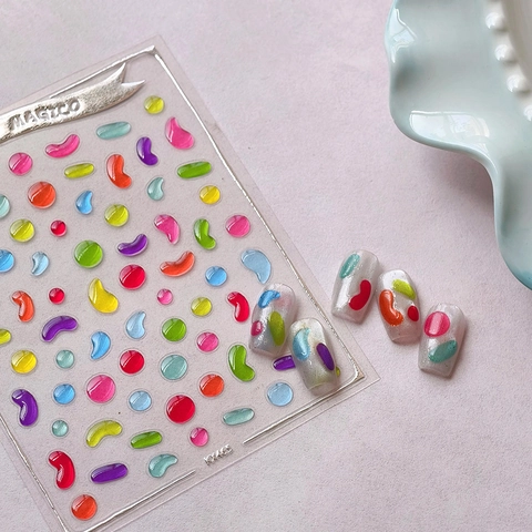 Nail Art Stickers 3D Relief Jelly Colorful Water Drop Shape Self Adhesive DIY Manicure Decoration For Women Kids