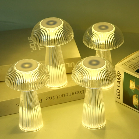Mushroom Night Light LED Warm Lamp Striped Acrylic Creative Bedside Desktop Room Decor Atmosphere Table Lighting