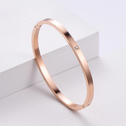 Brazalete De Acero Inoxidable 304 Cepillado Con Circonita Minimalista Cierre De Bisagra Joyería Para Mujeres