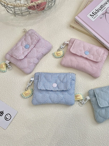Kawaii Hart Gewatteerd Stof Mini Kaarthouder Portemonnee Met Berenbedeltje Kleine Portemonnee Met Rits Voor Dames Meisjes