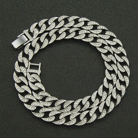 Collana Bracciale a Maglia Cubana Iced Out Hip Hop Oro Argento Lega Strass Catena Miami per Uomo Donna Gioielli Punk