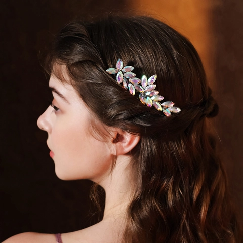 Elegante Pettine per Capelli da Sposa con Strass Design a Foglia Accessorio per Matrimonio in Lega Fiore per Donna Gioielli per Capelli