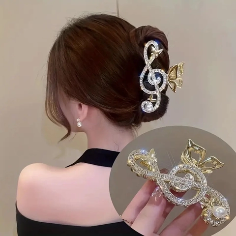 Pinza Per Capelli Chiave Di Violino Lega Strass Perla Artificial Farfalla Elegante Nota Musicale Accessorio Per Donne