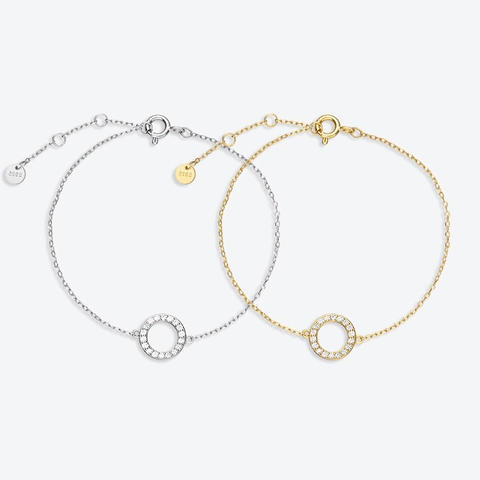 Minimalist 925 Sterling Silver Circle Pendant Adjustable Bracelet For Women Rhinestone Inlaid Geometric Fashion Jewelry Gift