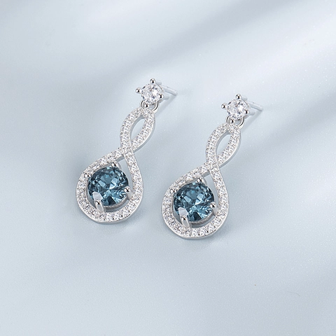 Boucles d'Oreilles Pendantes Infini en Argent Sterling 925 pour Femmes Élégant Strass Bleu Incrusté Bijoux de Mode
