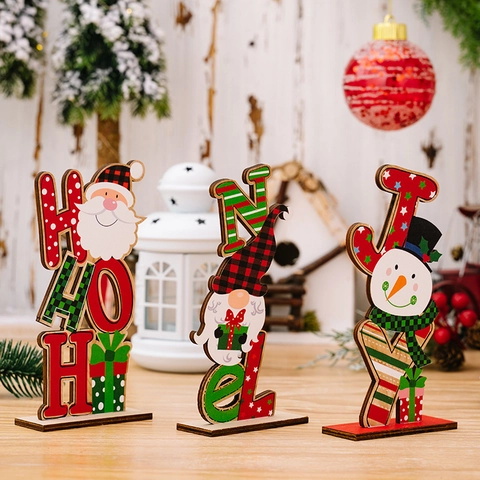Décorations De Table De Noël En Bois Noel Joy Hohoho Avec Père Noël Bonhomme De Neige Et Gnome