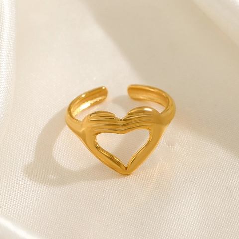 Heart Gesture Hands Ring Stainless Steel Gold Plated Open Adjustable Minimalist INS Style Jewelry Accessory For Women