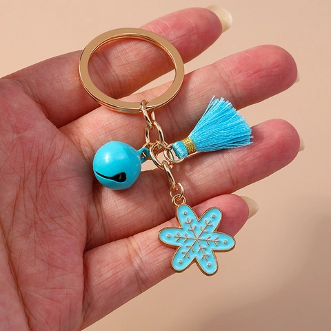 Christmas Elements Metal Keychain With Tassel Bell Santa Claus Snowflake Enamel Pendant Holiday Charm For Bag Car Key Gift