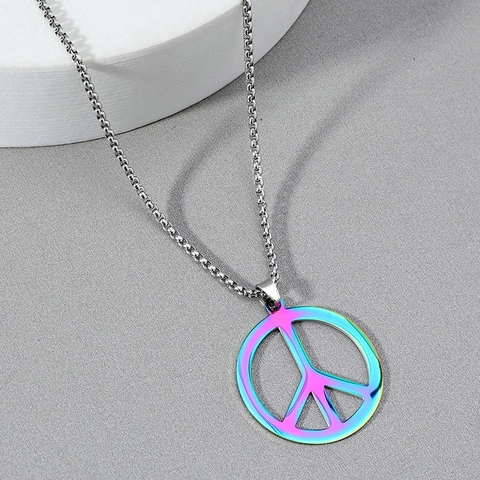 Collana Con Pendente Segno Della Pace Acciaio Inossidabile Tondo Cavo Hip Hop Gioielli Di Moda Per Uomo Donna