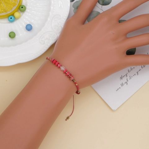 Handgefertigtes Gewebtes Armband Boho Imperialer Stein Glasperlen Verstellbare Kordel Schmuck Damen Accessoire