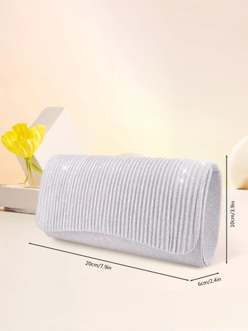 Women Evening Bag Glitter Pleated Clutch Shimmer Party Wedding Purse With Detachable Chain Strap Elegant