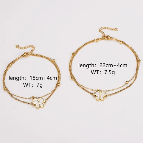 Double Layer Butterfly Pendant Bracelet Anklet For Women 304 Stainless Steel Gold Plated Shell Inlay Fashion Jewelry