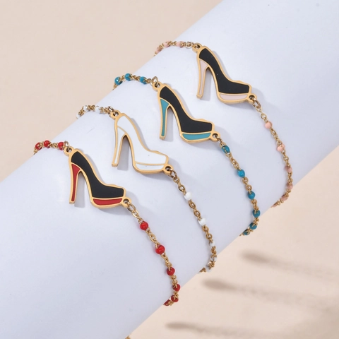 Bracelet Charme Talon Haut Acier Inoxydable Émail Goutte Huile Perles Ajustable Bijoux Cadeau Pour Femmes Style Bohème