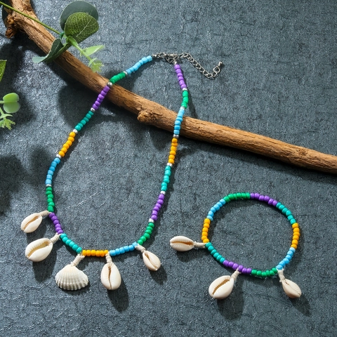 Gioielli Conchiglia Naturale Stile Oceano Bohémien Fatto A Mano Regolabile Estate Spiaggia Vacanze Collana Bracciale Perline