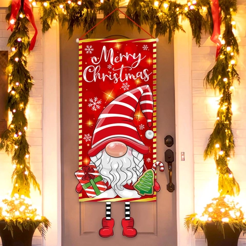 Kerst Banner Polyester Gnome Patroon Merry Christmas Buiten Voordeur Vlag Verticaal Feestdag Woondecoratie