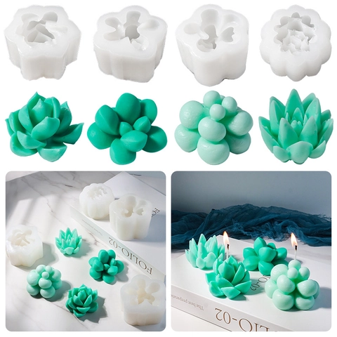 Succulent Silicone Mold White Flexible 3D Plant Shape For DIY Aromatherapy Candle Soap Plaster Cake Decorating Crafting
