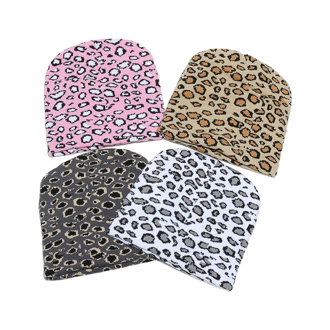 Leopard Print Beanie Hat Knit Jacquard Warm Winter Skull Cap Soft Stretchy Headwear Fashion Streetwear For Women Men