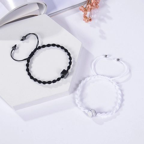 Bracelet En Corde Tressée À La Main Avec Perles En Pierre Naturelle Et Hématite Carrée Ajustable Pour Couples Cadeau