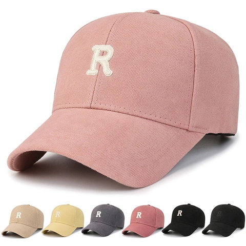 Casquette De Baseball Brodée Lettre R En Coton Ajustable Pare-Soleil Chapeau De Sport Décontracté Pour Hommes Femmes