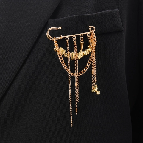 Spilla da Balia Vintage in Metallo per Donna Catena Multistrato Nappa Accessorio per Abito Spilla Punk Fashion Oro Argento