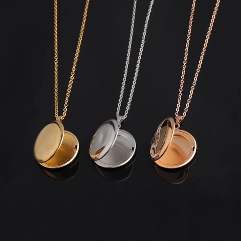 Round Locket Pendant Necklace 316L Mirror Polished Stainless Steel Opening Photo Frame Geometric Jewelry
