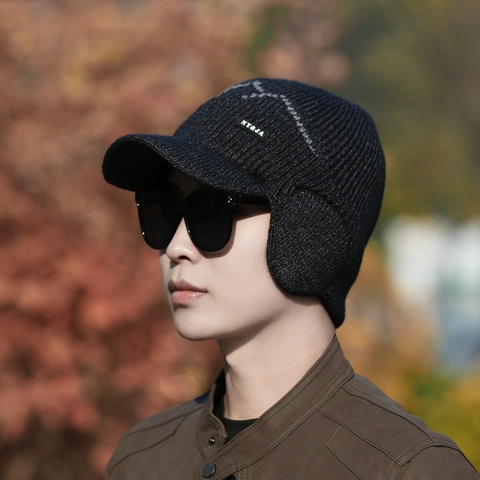 Gorro De Punto Para Hombre Con Visera Orejeras Forro Polar Grueso Cortavientos Cálido Para Exterior