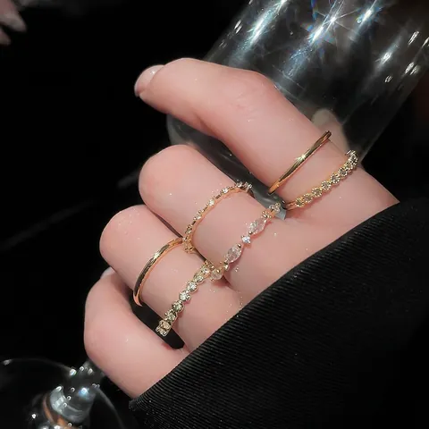 Geometrische Ronde Ringen Koper Zirkoon Pave Franse Stijl Lichte Luxe Mode Stapelbare Sieraden Voor Dames