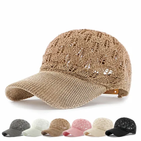 Baseball Cap Hollow Out Knit Breathable Sun Protection Summer Outdoor Fashion Chic Mesh Sun Hat For Women Adjustable