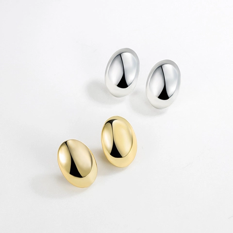 Minimalist 925 Sterling Silver Oval Bean Stud Earrings For Women High Polish Geometric 18K Gold Plated Silver Ear Jewelry