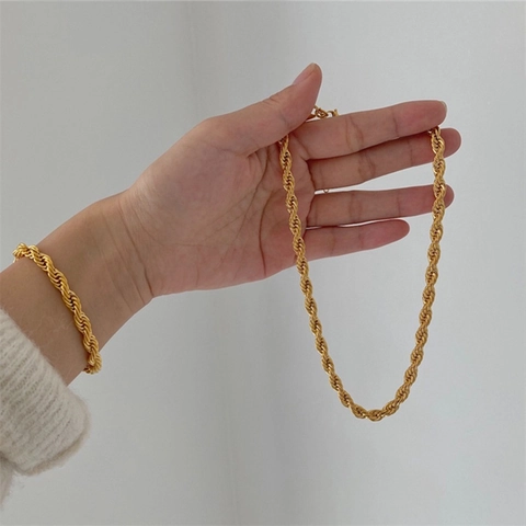 Bracciale a Catena a Corda Torta in Acciaio Inossidabile Unisex Minimalista Placcato Oro Argento Oro Rosa Gioielli di Moda