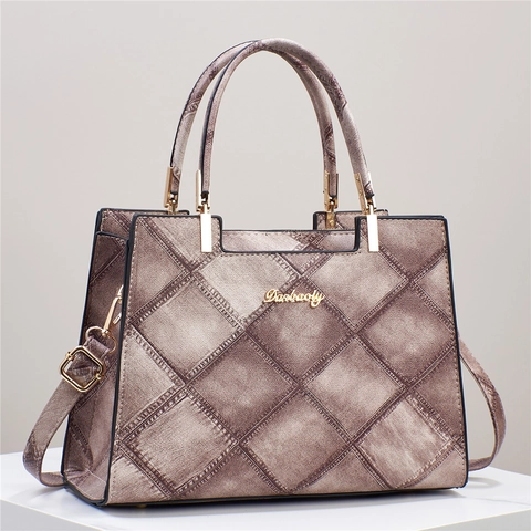 Vintage Denim Texture PU Leather Tote Bag Large Capacity Quilted Shoulder Crossbody Bag Golden Hardware Handbag For Women