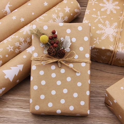 Papel De Embalaje Kraft Navidad Retro Copo Nieve Árbol Alce Patrón Bricolaje Regalo Festivo