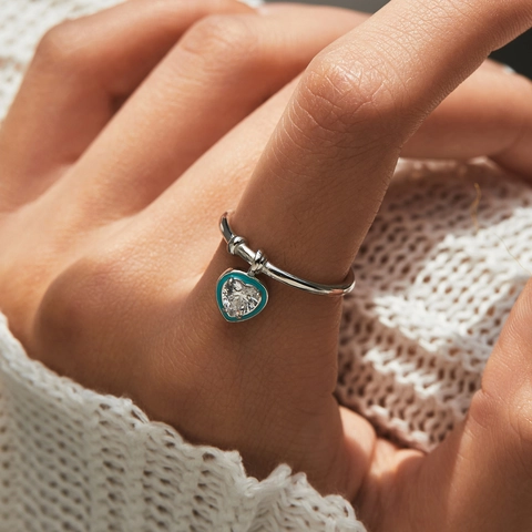 Herz Anhänger Ring 925 Sterling Silber Minzgrün Emaille Klarer Zirkon Süßer Schmuck Für Damen