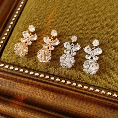 Orecchini Pendenti Farfalla Rame Zircone Minimalista Lusso Moda Per Donne Palo In Argento