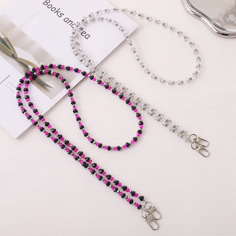 Luxury Glass Beaded Crossbody Phone Chain Lanyard Handcrafted Crystal Style Bag Strap Replacement With Metal Clasps For Women