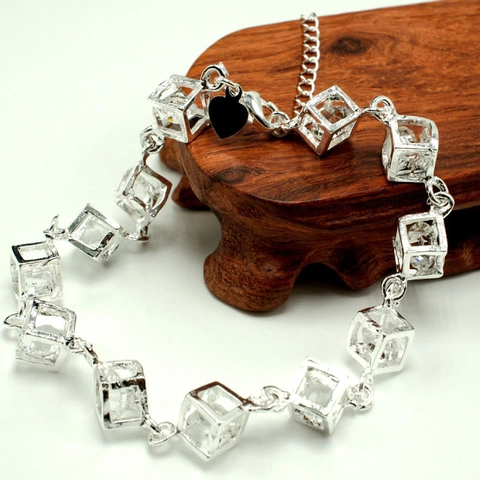 Bracelet Cube Rubik Géométrique Cuivre Plaqué Argent Carré Creux Zircone Cubique Coloré Mode Pour Femmes Hommes