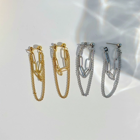 Pendientes De Borla De Cadena En Capas Acero Inoxidable Estilo Hip Hop Punk Joyería Para Mujer