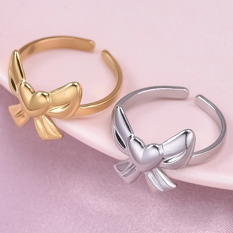 Minimalistischer 304 Edelstahl Offener Schmetterling Herz Ring Für Damen Gold Silber Überzogen Verstellbarer Mode Fingerring Geschenk