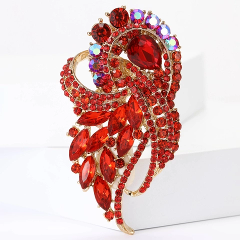Spilla A Piuma Vintage In Lega Con Strass Colorati Grande Elegante Corsage Di Cristallo Per Accessori Abbigliamento Donna