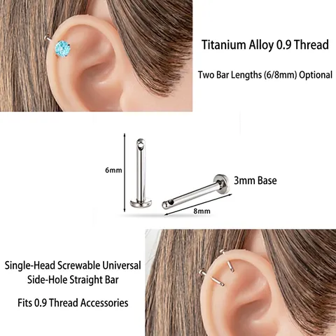 Titanium Labret Piercing Sieraden Interne Schroefdraad Staaf Met Spin Opaal Zirkoon Kristal Top Oor Kraakbeen Stud DIY