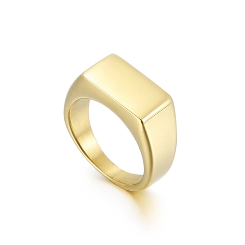 Anello a Sigillo in Acciaio Inossidabile 316L Minimalista da Uomo Parte Superiore Piatta Rettangolare Lucido Anello Geometrico Oro Argento Nero Gioielli