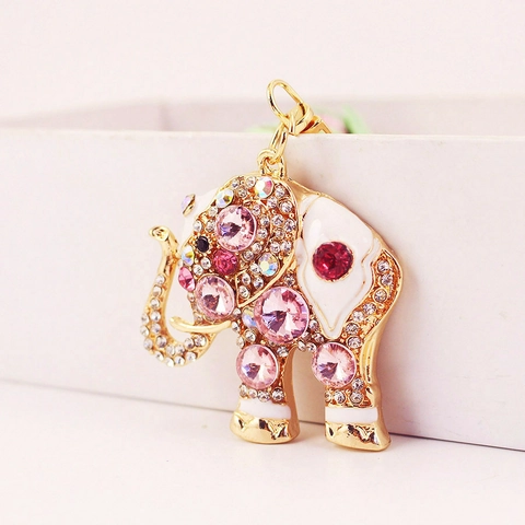 Squisito Portachiavi a Forma di Elefante in Lega di Zinco per Donna Ciondolo per Borsa con Strass Scintillanti Cristallo e Smalto in Metallo