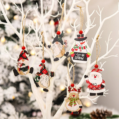 Addobbi Natalizi da Appendere in Legno Babbo Natale Pupazzo di Neve Renna Gnomo Legno Dipinto Decorazione Albero Festa