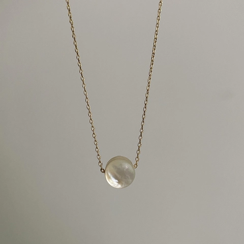 Pendant Necklace Mother Of Artificial Pearl Copper 14K Gold Plated Star Moon Round Flower Minimalist Elegant Jewelry Women