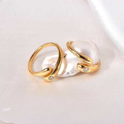 Minimalistische Roestvrijstalen Open Ring Verguld Zirkoon Inleg Verstelbare Elegante Geometrische Vinger Sieraden Dames