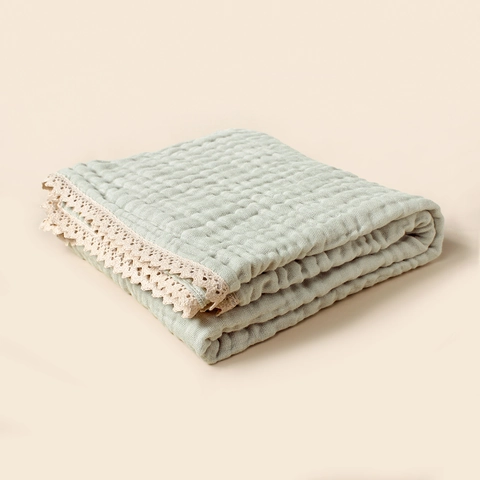 Baby Blanket Muslin Cotton Multi Layer Lace Trim Swaddle Bath Towel Breathable Soft Newborn Stroller Cover Wrap