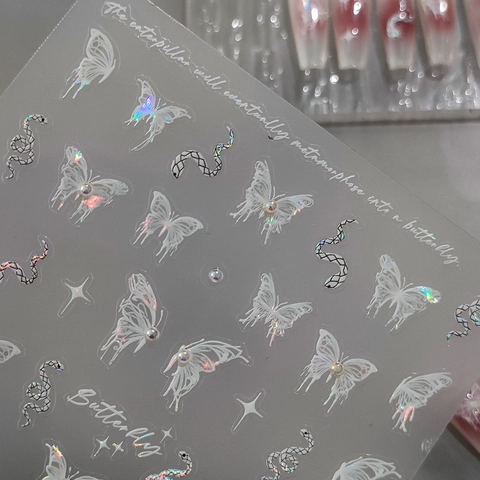 Adesivi Unghie Rilievo 5D Laser Olografico Farfalla Serpente Stella Motivi Adesivo Y2K Decalcomanie Manicure